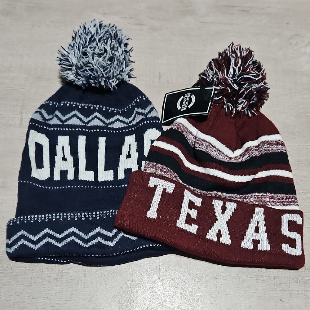 Dallas 🎄 and Texas Knit Beanies with Pom-Poms